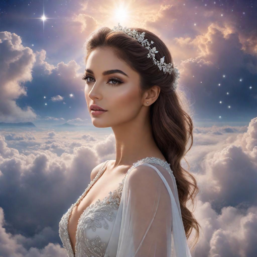  The name 'Ariana' written in an ethereal, heavenly setting. There are soft clouds, glowing light, and perhaps a few shimmering stars or a radiant glow around the name to convey a celestial atmosphere. The overall scene should exude peace, purity, and tranquility. hyperrealistic, full body, detailed clothing, highly detailed, cinematic lighting, stunningly beautiful, intricate, sharp focus, f/1. 8, 85mm, (centered image composition), (professionally color graded), ((bright soft diffused light)), volumetric fog, trending on instagram, trending on tumblr, HDR 4K, 8K