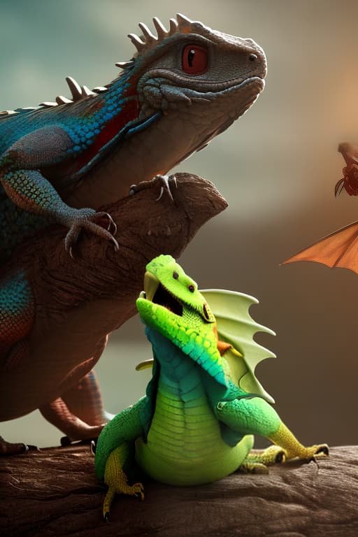 redshift style Dragon and parrot are friends