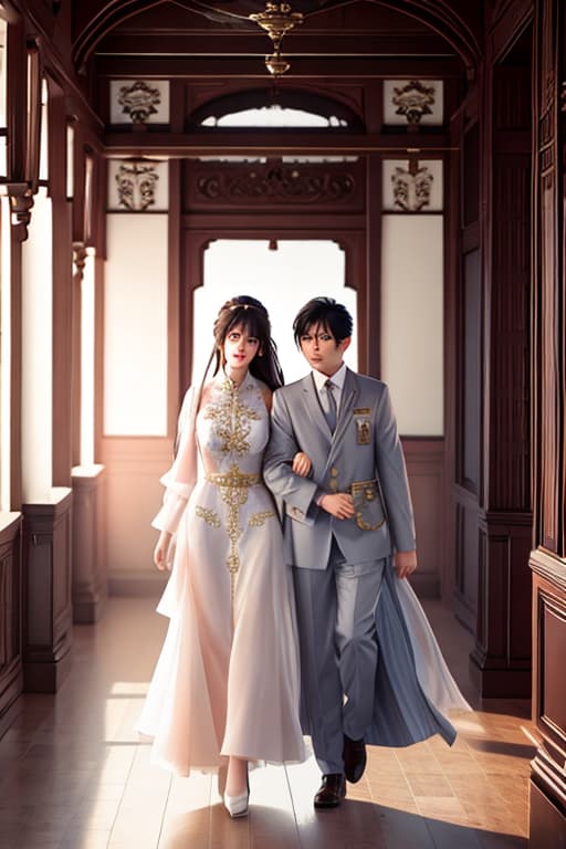  Anime, man and woman, walking hand in hand, uniform, park hyperrealistic, full body, detailed clothing, highly detailed, cinematic lighting, stunningly beautiful, intricate, sharp focus, f/1. 8, 85mm, (centered image composition), (professionally color graded), ((bright soft diffused light)), volumetric fog, trending on instagram, trending on tumblr, HDR 4K, 8K