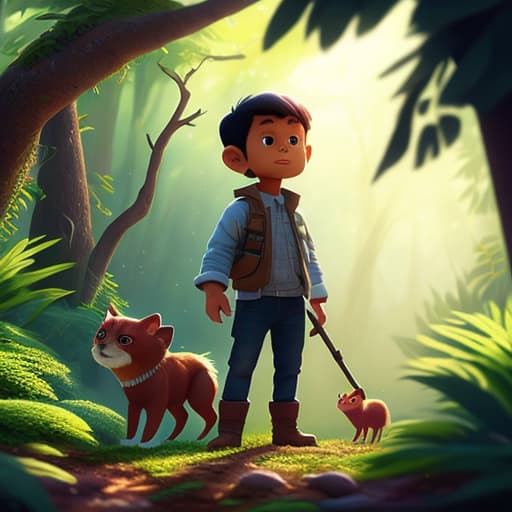  seekor anak anjing kecil berdiri di pinggir hutan dengan latar belakang desa yang asri, siap untuk petualangan hyperrealistic, full body, detailed clothing, highly detailed, cinematic lighting, stunningly beautiful, intricate, sharp focus, f/1. 8, 85mm, (centered image composition), (professionally color graded), ((bright soft diffused light)), volumetric fog, trending on instagram, trending on tumblr, HDR 4K, 8K