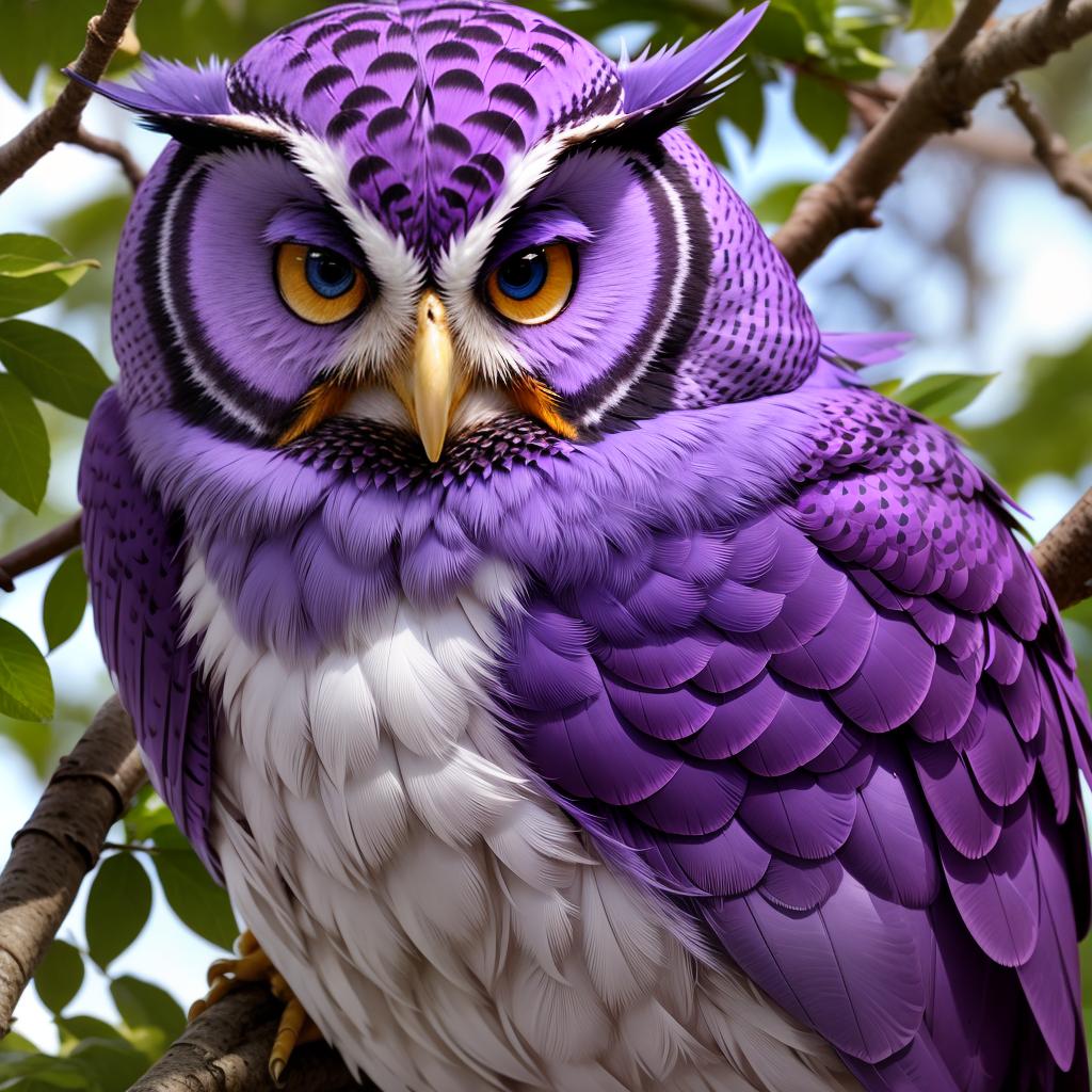  purple owl with blue wing
