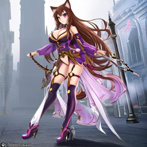  Cat girl, brown hair, purple eyes 200s anime style hyperrealistic, full body, detailed clothing, highly detailed, cinematic lighting, stunningly beautiful, intricate, sharp focus, f/1. 8, 85mm, (centered image composition), (professionally color graded), ((bright soft diffused light)), volumetric fog, trending on instagram, trending on tumblr, HDR 4K, 8K