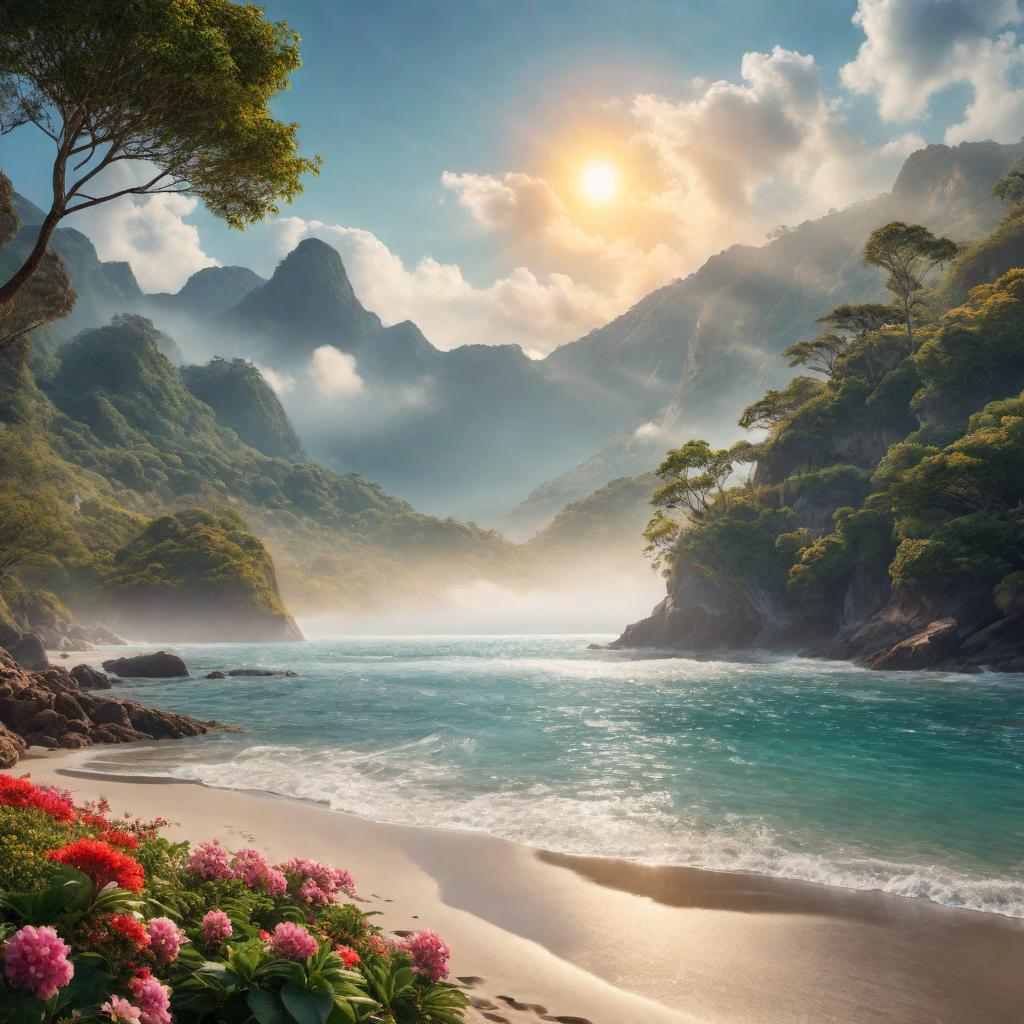  A motivating and uplifting scene capturing the essence of new beginnings. A sunrise over a beautiful landscape, such as a peaceful beach or a serene mountain range. People in the image could be stretching or starting their day with a smile, symbolizing the fresh start. Include some elements that convey positivity and inspiration, such as birds flying, flowers blooming, and vibrant colors. Incorporate the text “Today is the first day of the rest of your life” in a stylish and eye-catching font. hyperrealistic, full body, detailed clothing, highly detailed, cinematic lighting, stunningly beautiful, intricate, sharp focus, f/1. 8, 85mm, (centered image composition), (professionally color graded), ((bright soft diffused light)), volumetric fog, trending on instagram, trending on tumblr, HDR 4K, 8K