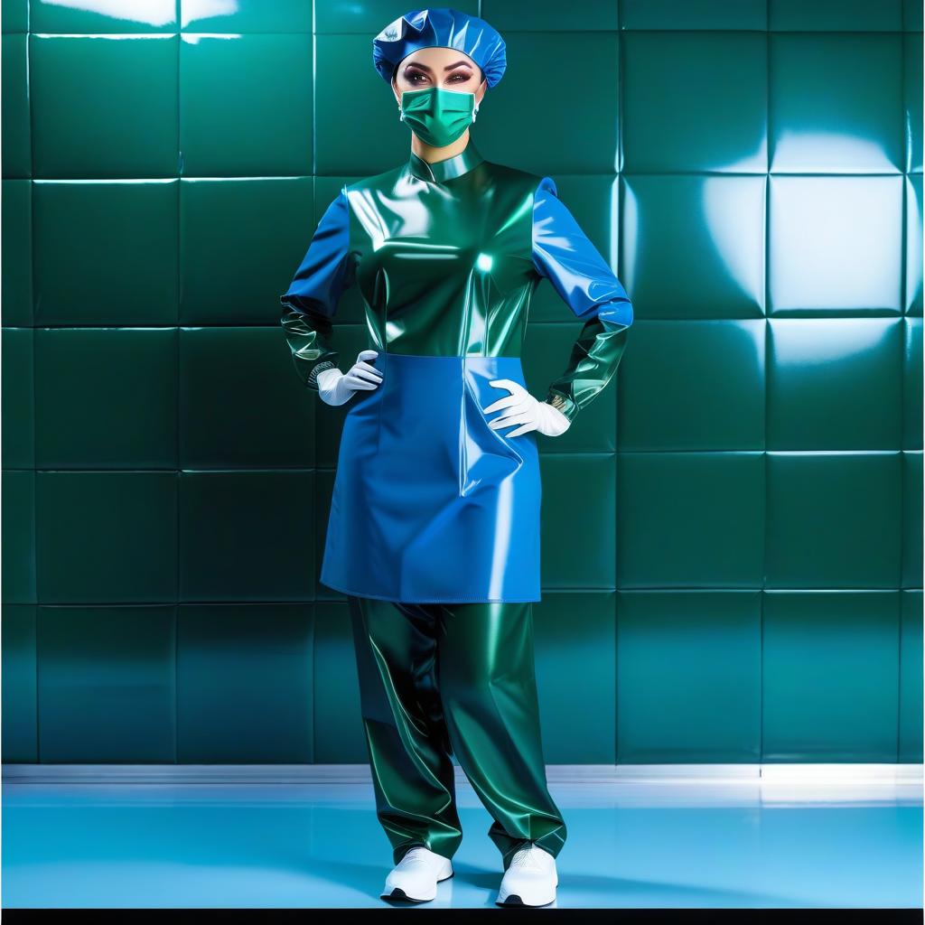  add surgical cap two colors bottom dark green and top dark blue hyperrealistic, full body, detailed clothing, highly detailed, cinematic lighting, stunningly beautiful, intricate, sharp focus, f/1. 8, 85mm, (centered image composition), (professionally color graded), ((bright soft diffused light)), volumetric fog, trending on instagram, trending on tumblr, HDR 4K, 8K