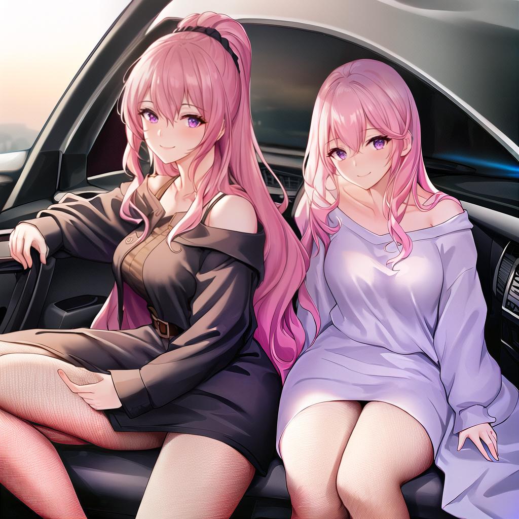  (masterpiece, best quality),1girl sitting in a car ,1girl, jewelry, smile, looking at viewer, car interior, solo,pink hair, purple eyes, steering wheel, blush, long hair, white shirt, off shoulder, black jacket, hair between eyes, long sleeves, , wrist scrunchie hyperrealistic, full body, detailed clothing, highly detailed, cinematic lighting, stunningly beautiful, intricate, sharp focus, f/1. 8, 85mm, (centered image composition), (professionally color graded), ((bright soft diffused light)), volumetric fog, trending on instagram, trending on tumblr, HDR 4K, 8K