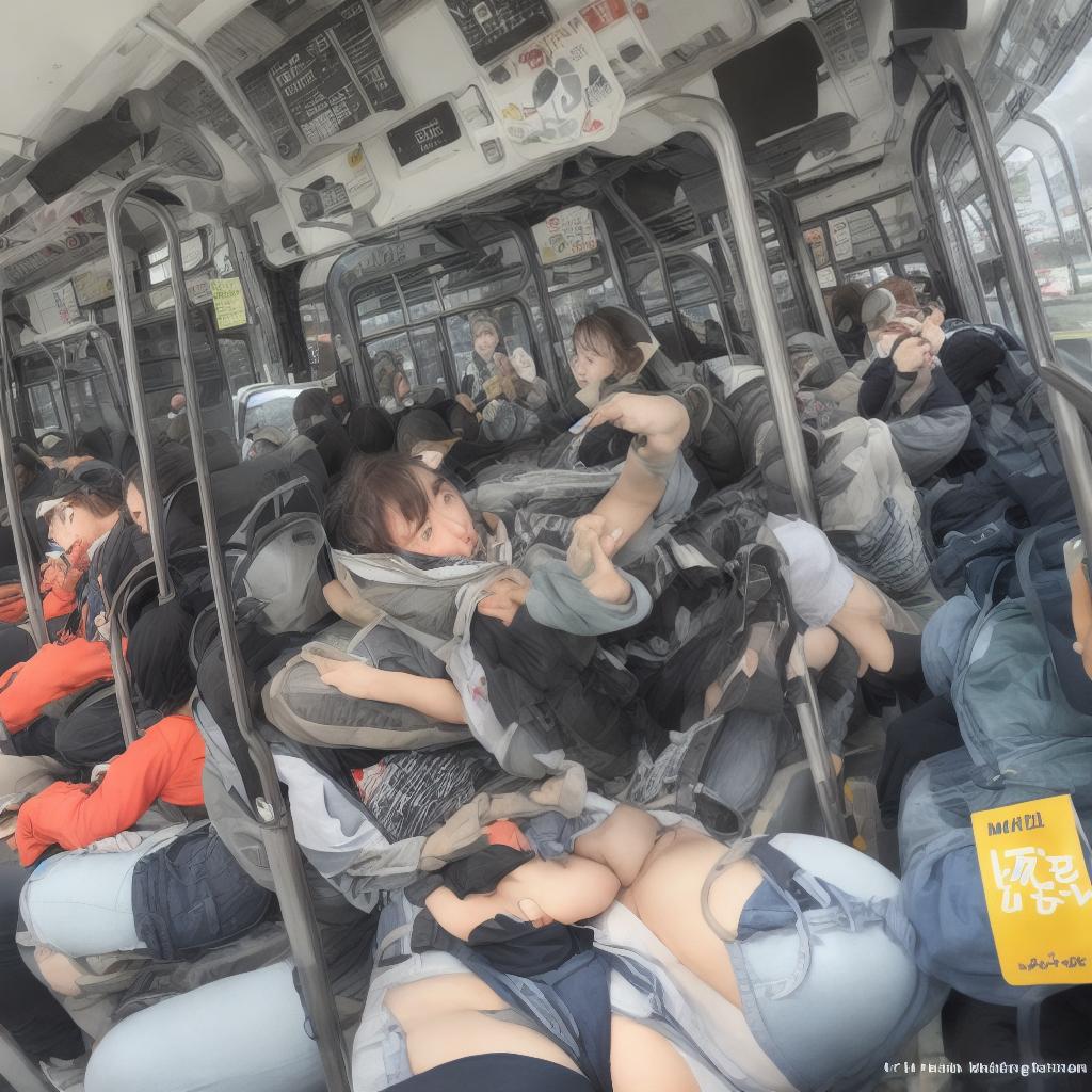  mujer madura en calzones en la estación de buses de Japón