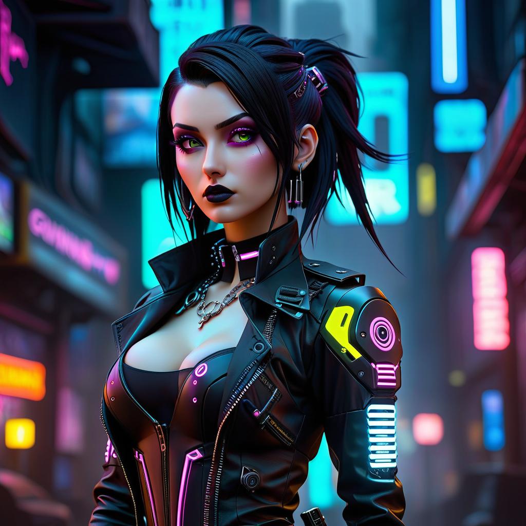  cyberpunk game style A girl is goth. . neon, dystopian, futuristic, digital, vibrant, detailed, high contrast, reminiscent of cyberpunk genre video games hyperrealistic, full body, detailed clothing, highly detailed, cinematic lighting, stunningly beautiful, intricate, sharp focus, f/1. 8, 85mm, (centered image composition), (professionally color graded), ((bright soft diffused light)), volumetric fog, trending on instagram, trending on tumblr, HDR 4K, 8K