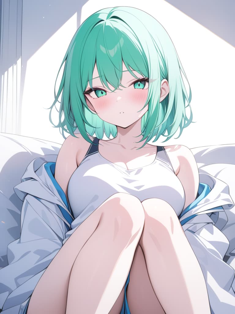  Green hair short hair character of the sun god, masterpiece, best quality,8k,ultra detailed,high resolution,an extremely delicate and beautiful,hyper detail