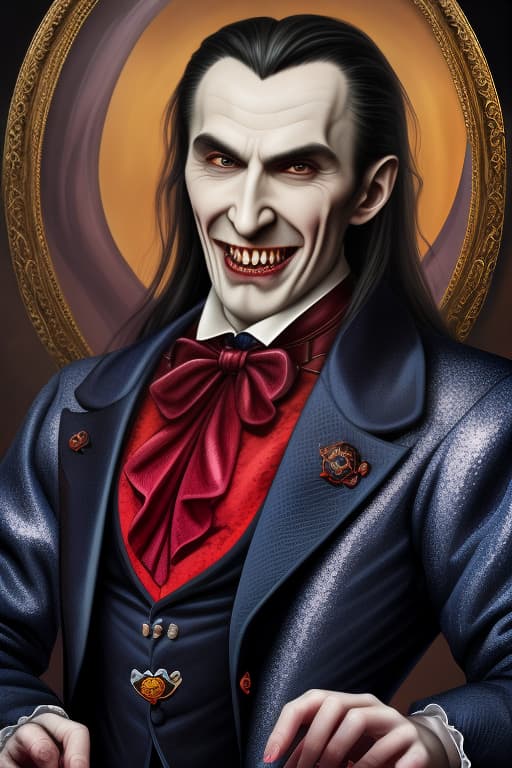  Portrait Picture Dracula as a scientist preparing something fizzy and sparkling with insane details and vivid colors and handsome character full body cloths and vampire teeth