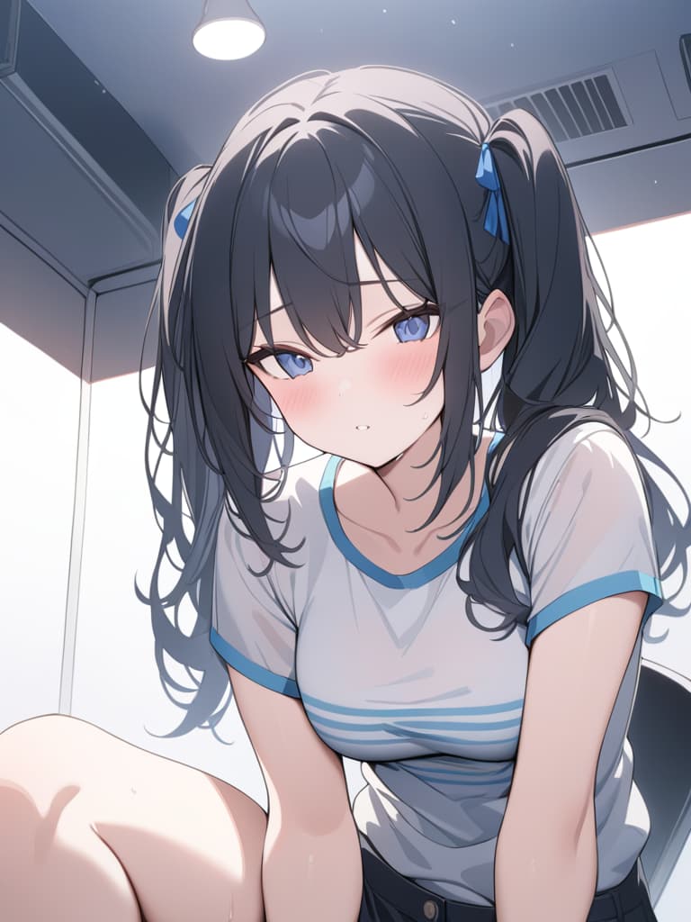  ((Highest quality)), ((masterpiece)), (Details), cute black hair twin tail beautiful girl, summer casual, masterpiece, best quality,8k,ultra detailed,high resolution,an extremely delicate and beautiful,hyper detail