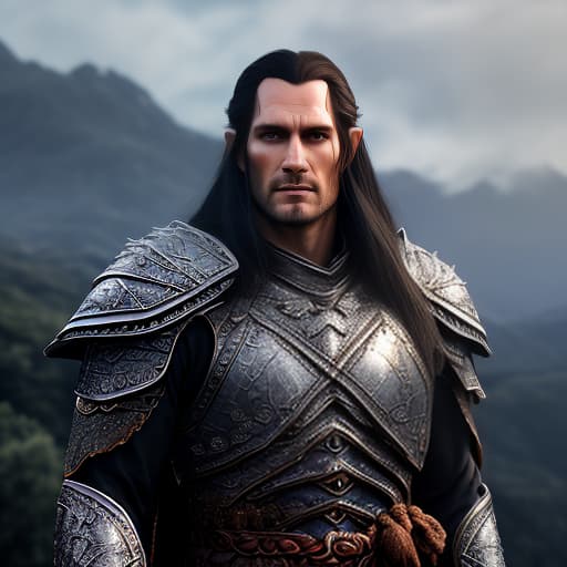  Fingolfin, the handsome, brave, warrior young elf with long black hair, gray eyes, a narrow face, and a scar on his face, stands in full height against the backdrop of blue misty mountains, dressed in silver chainmail armor, a blue cloak, and a crown, wearing silver platemail armor and a blue cloak, standing on a bluish misty mountain range with a crown on his head., (3d render:1.25), realistic, dark, epic, (detailed:1.22), textured hyperrealistic, full body, detailed clothing, highly detailed, cinematic lighting, stunningly beautiful, intricate, sharp focus, f/1. 8, 85mm, (centered image composition), (professionally color graded), ((bright soft diffused light)), volumetric fog, trending on instagram, trending on tumblr, HDR 4K, 8K