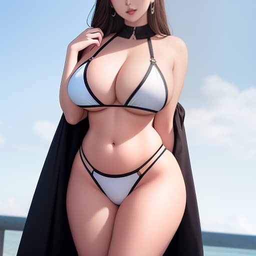  white skin woman , dressed in hot bikini , big boobs and curvy waist , ((best quality)), ((masterpiece)), highly detailed, absurdres, HDR 4K, 8K