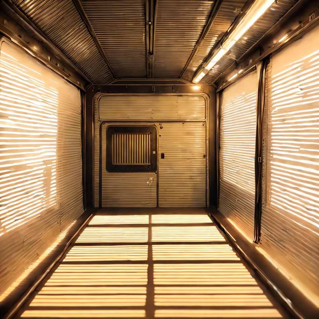  inside a cargo train wagon, rae photo, cinematic lighting, best quality, masterpiece