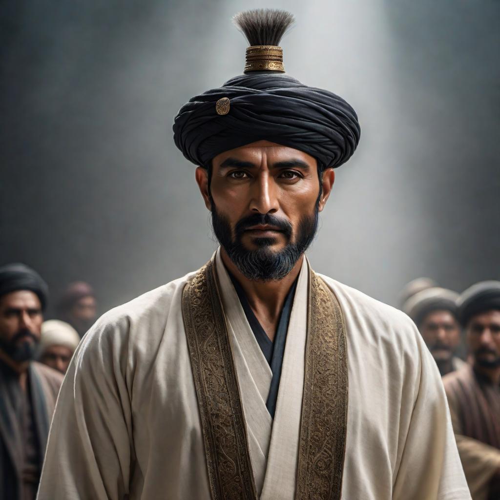  A detailed and respectful portrayal of a figure named Luqman. The depiction should reflect traditional, mature male features with a wise and dignified appearance. Appropriate cultural attire with an emphasis on respect and authenticity. The scene should capture his wisdom and authority. hyperrealistic, full body, detailed clothing, highly detailed, cinematic lighting, stunningly beautiful, intricate, sharp focus, f/1. 8, 85mm, (centered image composition), (professionally color graded), ((bright soft diffused light)), volumetric fog, trending on instagram, trending on tumblr, HDR 4K, 8K