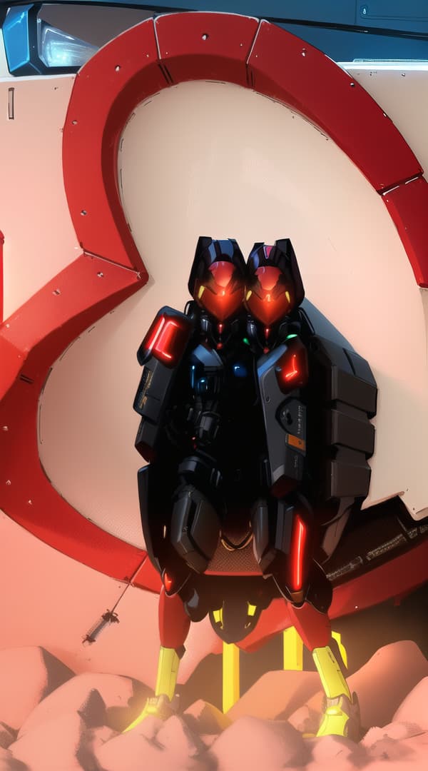  ((mecha)), exosuit, <lora:Mecha:0.8), <lora:add_detail:1.5), ultra sharp, detailed, science_fiction, red and black colors, (((made of computer chips, wires))), glowing in the dark, neon details, intricate, mecha masterpiece, detailed mech armor