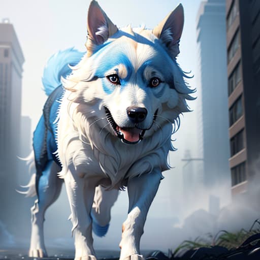  A beautiful dog with blue eyes hyperrealistic, full body, detailed clothing, highly detailed, cinematic lighting, stunningly beautiful, intricate, sharp focus, f/1. 8, 85mm, (centered image composition), (professionally color graded), ((bright soft diffused light)), volumetric fog, trending on instagram, trending on tumblr, HDR 4K, 8K