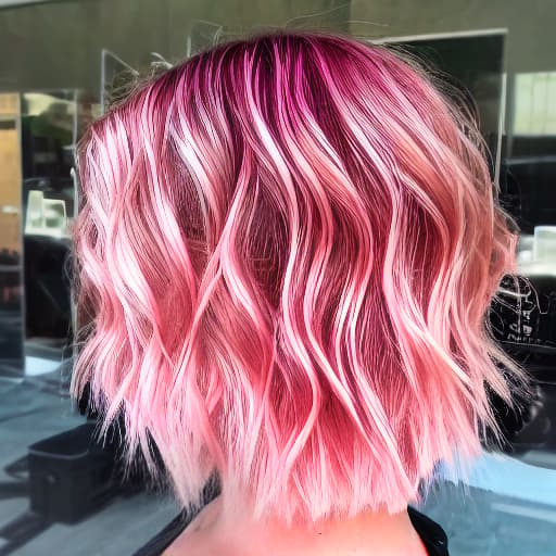  Short, wavy, Pink hair