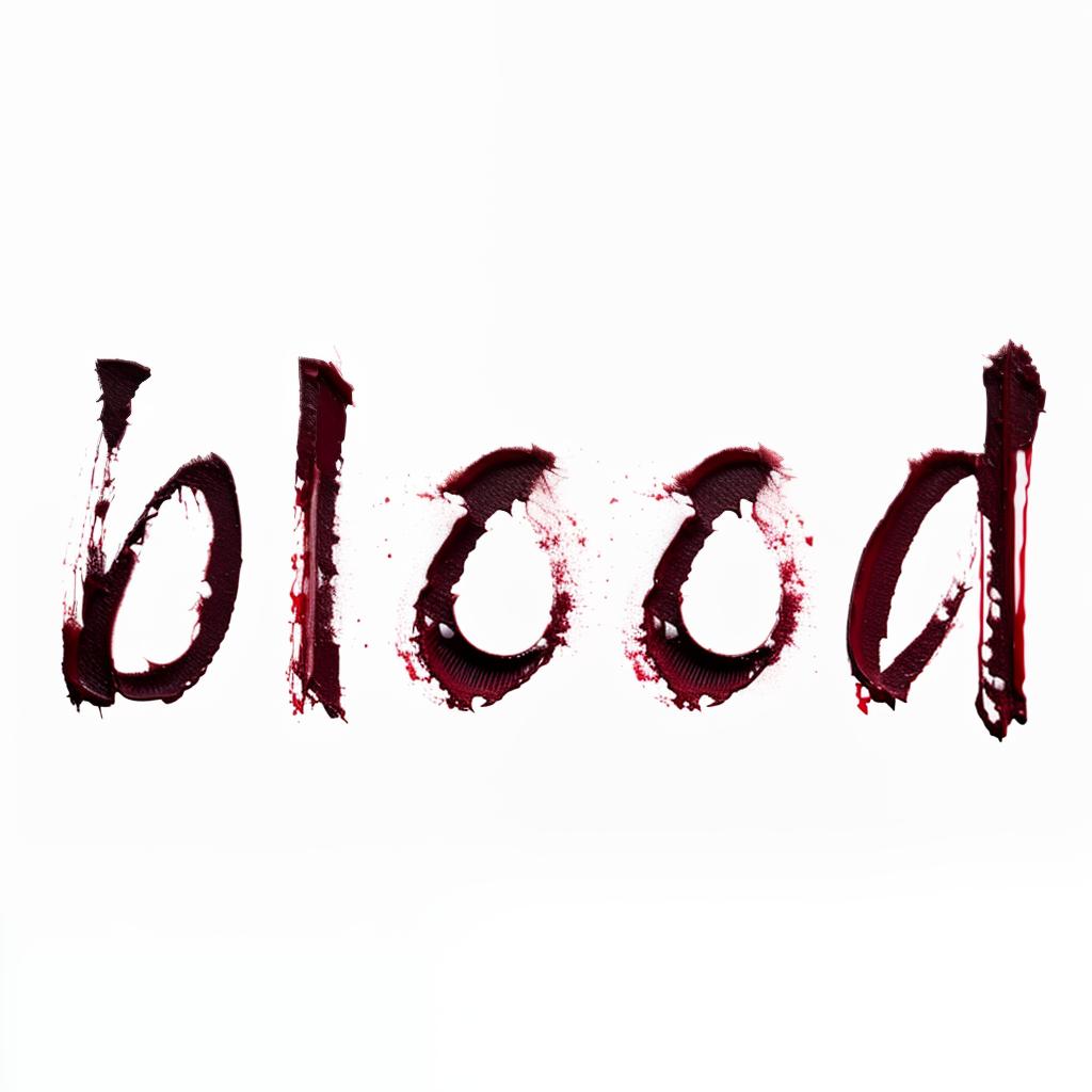  type in form of blood stains, raw photo, cinematic lighting, 35mm, macrophotography, on white background, best quality, masterpiece