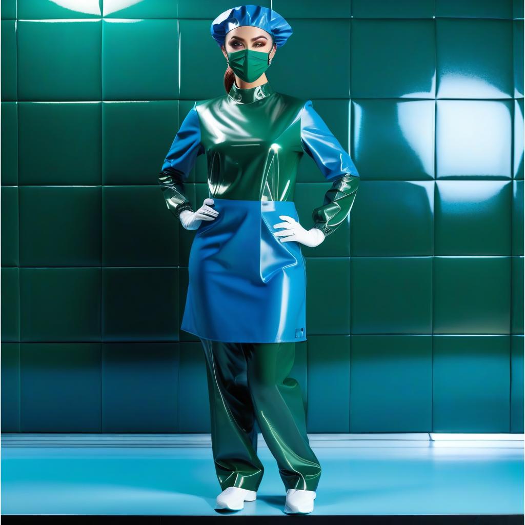  add surgical cap two colors bottom dark green and top dark blue hyperrealistic, full body, detailed clothing, highly detailed, cinematic lighting, stunningly beautiful, intricate, sharp focus, f/1. 8, 85mm, (centered image composition), (professionally color graded), ((bright soft diffused light)), volumetric fog, trending on instagram, trending on tumblr, HDR 4K, 8K