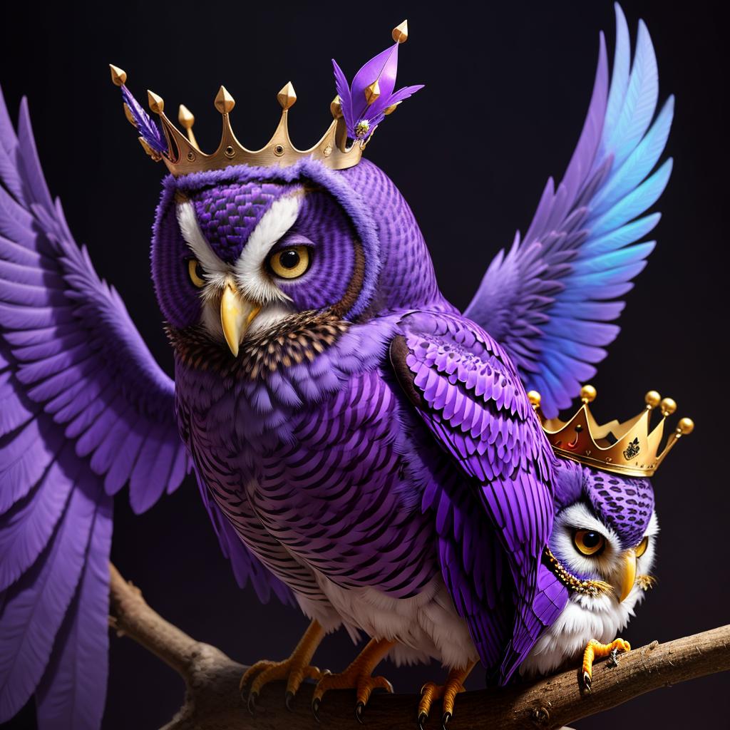  purple owl with blue wing and take crown
