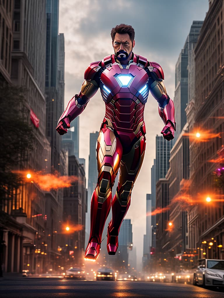  ironman tony stark in cinematic poster hyperrealistic, full body, detailed clothing, highly detailed, cinematic lighting, stunningly beautiful, intricate, sharp focus, f/1. 8, 85mm, (centered image composition), (professionally color graded), ((bright soft diffused light)), volumetric fog, trending on instagram, trending on tumblr, HDR 4K, 8K