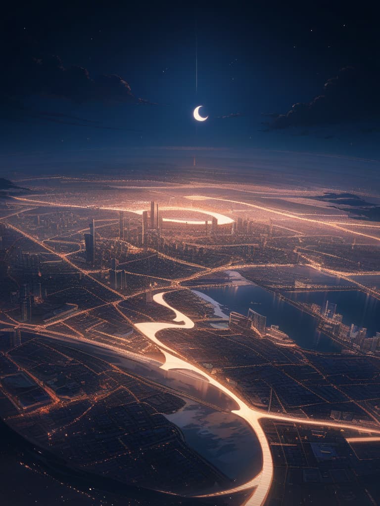  Scenery, crescent moon, night, precinct, masterpiece, best quality,8k,ultra detailed,high resolution,an extremely delicate and beautiful,hyper detail