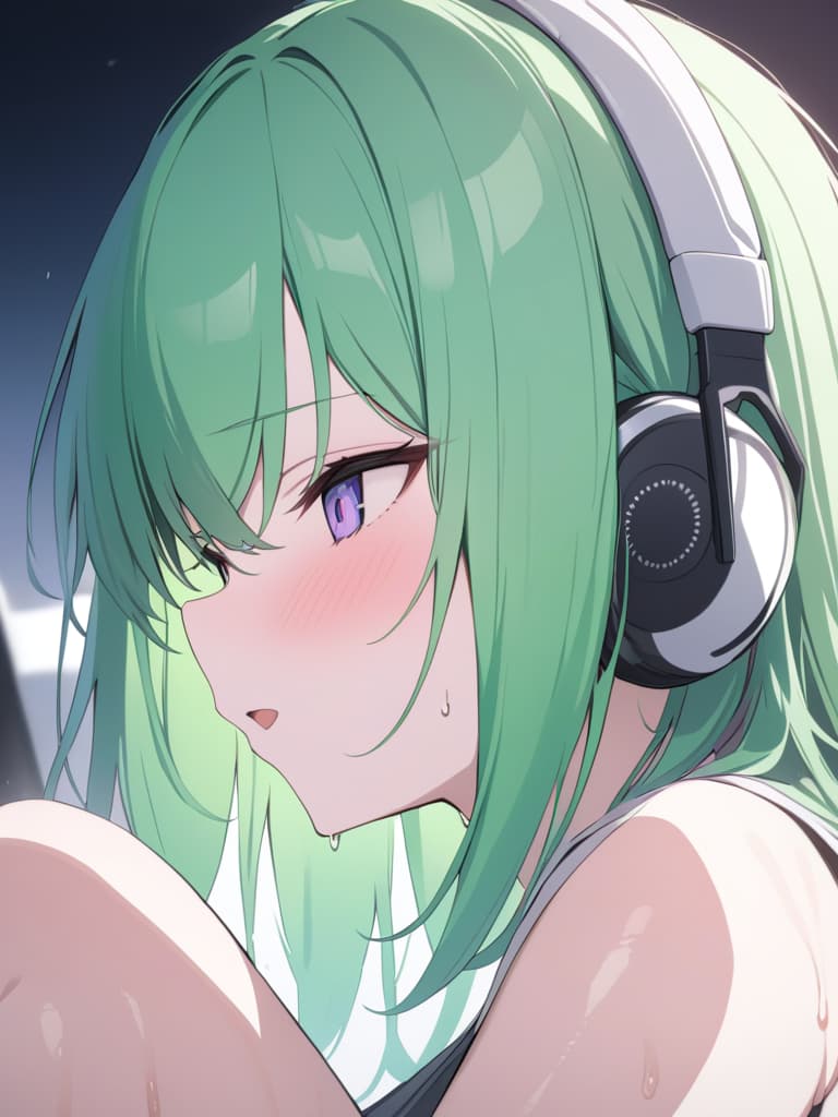  Headphone green hair short Hirose Suzu, sweaty screaming, masterpiece, best quality,8k,ultra detailed,high resolution,an extremely delicate and beautiful,hyper detail