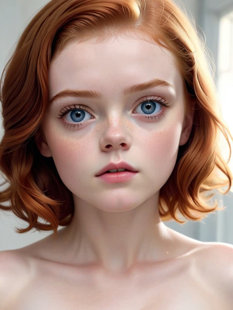  very attractive young old Sadie Sink redhead as a pinup style Star Wars character, sensual pose, body:1.7, (age young):1.7, body small, height short, zoomed out view, far away view, no clothes, clothes off, shiny very short straight hair, cheap rundown motel room, ((white slime dripping on )):1.2, ((white slime dripping on ))1.1, ing legs, legs open, (perfect ), (((hands body)))1.7, (HIGH DETAIL), , all body in view ,high quality, realistic lighting, symmetrical natural eyes, long legs, natural eyes, beautiful realistic face, long legs, high detail, zoomed out, extremely detailed, photo (ultra), photorealistic, realistic, max detail, real life, ultra realistic, photography, photography, per