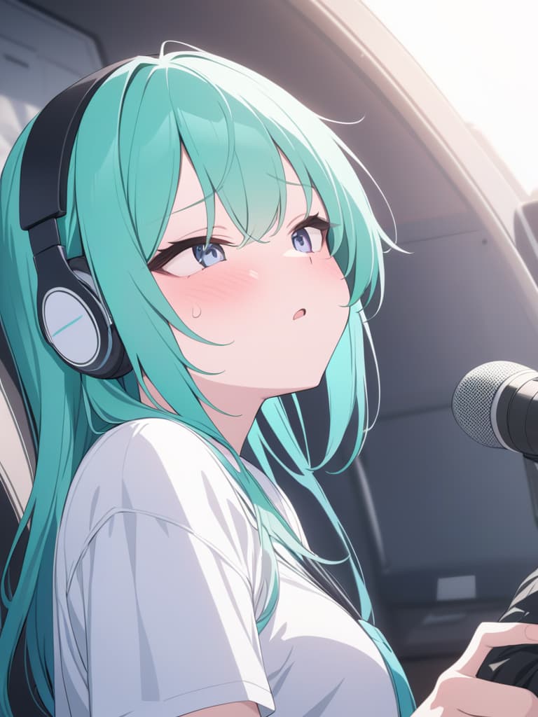  Headphone green hair short Hirose Suzu, shouting of anger, masterpiece, best quality,8k,ultra detailed,high resolution,an extremely delicate and beautiful,hyper detail