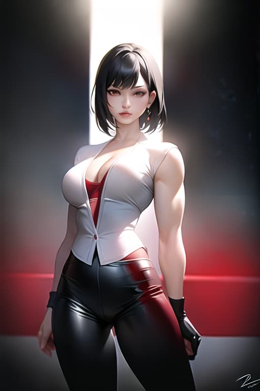  Black hair, berry short hair, beautiful woman, white dress shirt, Japanese samurai red armor, black leather pants, muscles, Japanese swords, head to thighs, the background is outdoor, (Masterpiece, BestQuality:1.3), (ultra detailed:1.2), (hyperrealistic:1.3), (RAW photo:1.2),High detail RAW color photo, professional photograph, (Photorealistic:1.4), (realistic:1.4), ,professional lighting, (japanese), beautiful face, (realistic face)