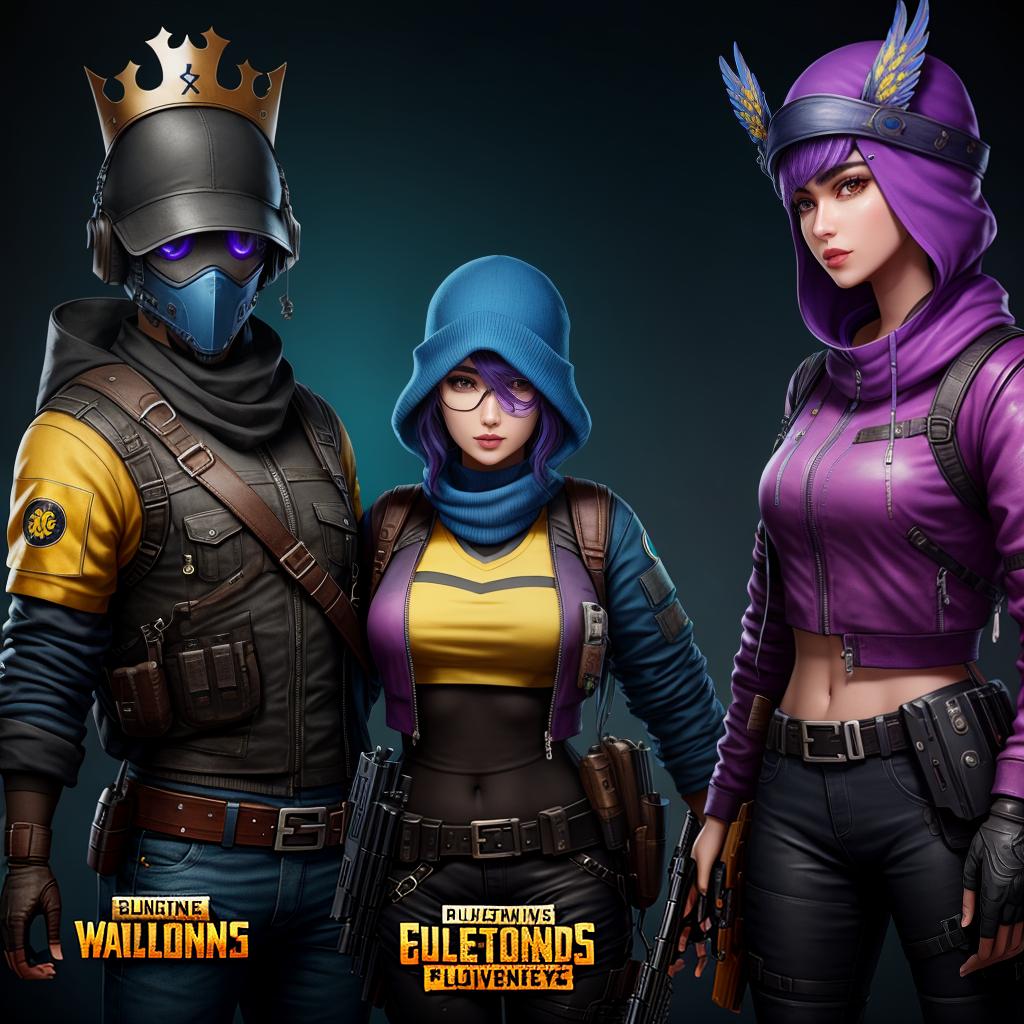  blue phoneix WİNGS and Purple Owl Head pubg mobile character with BİG YELLOW crowned