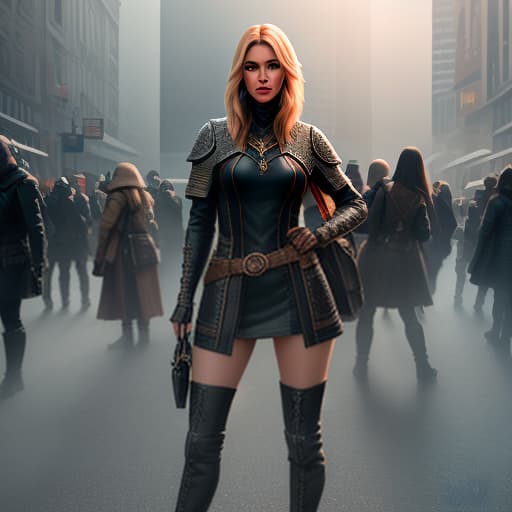  Women in boots and cell phones in hand. hyperrealistic, full body, detailed clothing, highly detailed, cinematic lighting, stunningly beautiful, intricate, sharp focus, f/1. 8, 85mm, (centered image composition), (professionally color graded), ((bright soft diffused light)), volumetric fog, trending on instagram, trending on tumblr, HDR 4K, 8K