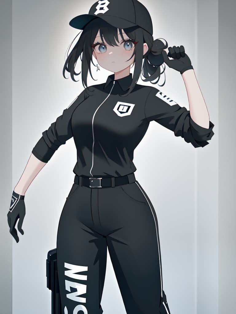  a woman in a black baseball uniform posing for a p,Photo,Photo, masterpiece, best quality,8k,ultra detailed,high resolution,an extremely delicate and beautiful,hyper detail