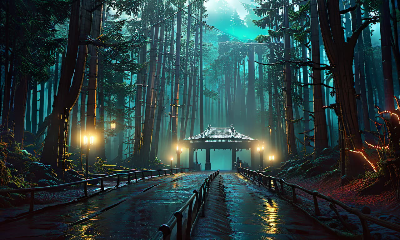  neonpunk style a dark cyber background , cyberpunk forest, wild forest, i, dark atmosphere, clear composition, clear lines, fine detail, 4k, trending on artstation, volumetric lighting, background, 16k, high resolution, atmospheric haze, Film grain, cinematic film still, shallow depth of field, highly detailed, moody, epic, photorealistic, atmospheric lighting, volumetric lighting. The technique of painting is simple, cinematic. ethereal lights, mysterious and alluring atmosphere, trending on art galleries specializing in fantasy art. extremely detailed, fantasy art style, dark colours, symmetrical, random perspective, (High detail: 1.2), hdr, computer graphics, (complex detail: 1.1), best quality, (artstation: 1.3), (epic fantasy: 1.1 ), e hyperrealistic, full body, detailed clothing, highly detailed, cinematic lighting, stunningly beautiful, intricate, sharp focus, f/1. 8, 85mm, (centered image composition), (professionally color graded), ((bright soft diffused light)), volumetric fog, trending on instagram, trending on tumblr, HDR 4K, 8K