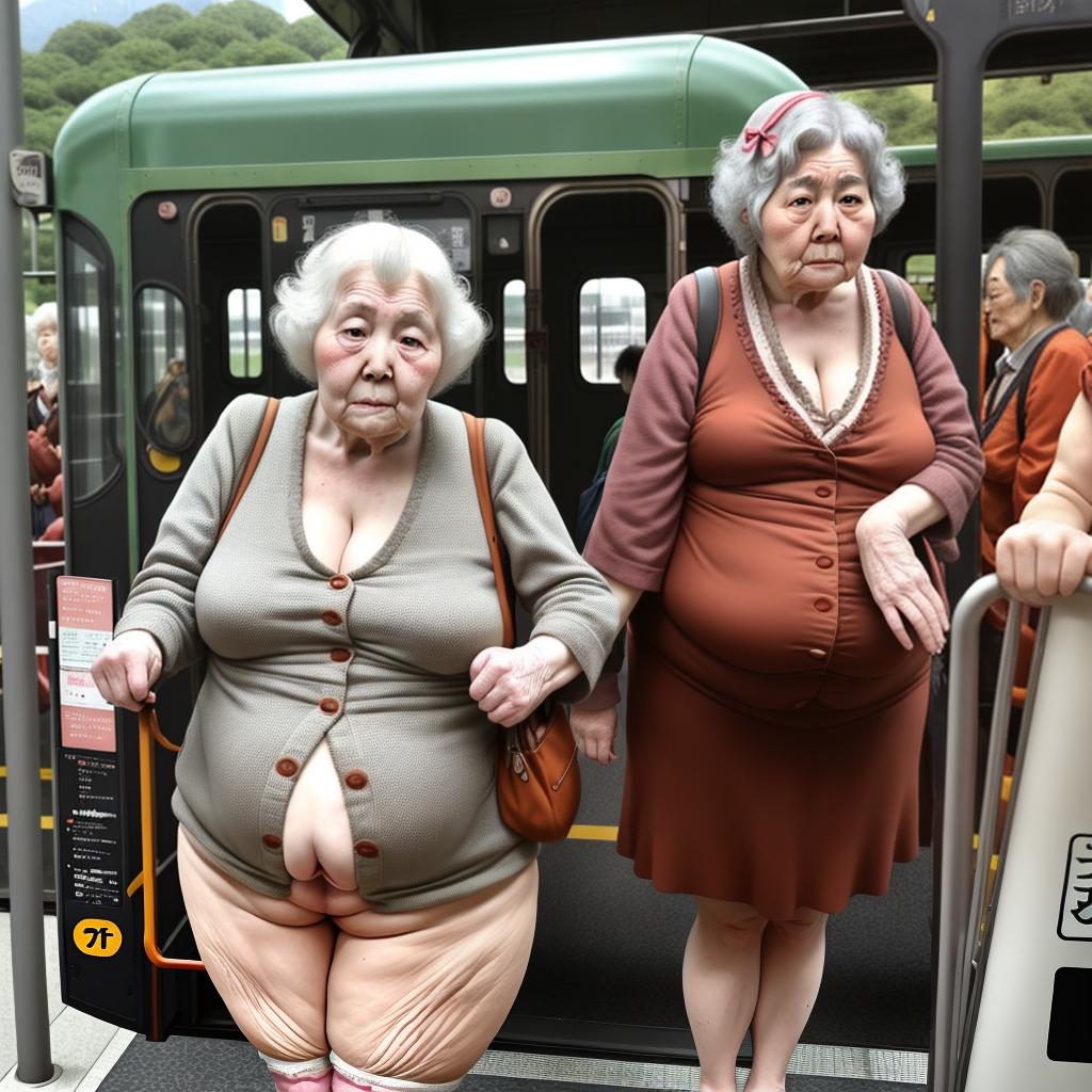  granny voluptuosa en calzones en la estación de buses de Japón