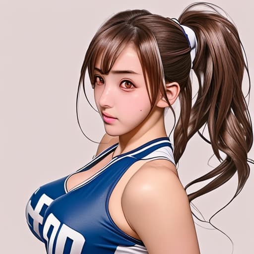  Make an image of hot anime sweaty and busty athlete girls that are very slim, but it tooo busty, and not too muscular, with a cute nose