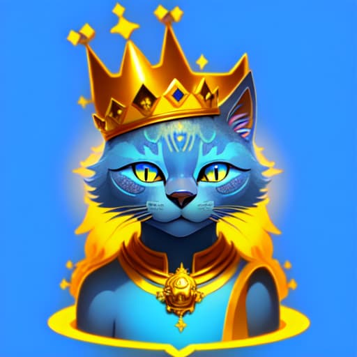 in OliDisco style A blue cat with a gold head and a crown on it