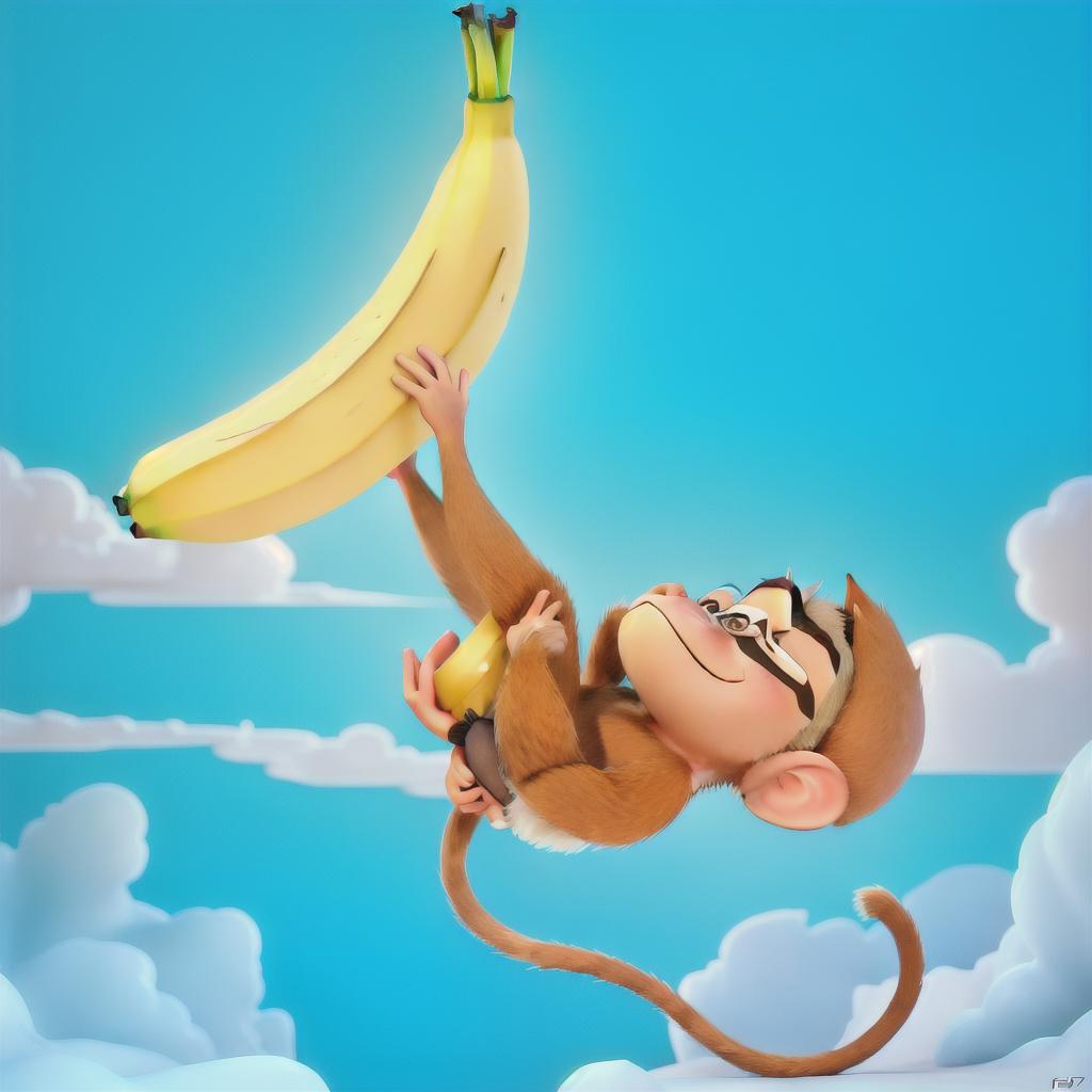  Monkey holding a banana, dinsey art style hyperrealistic, full body, detailed clothing, highly detailed, cinematic lighting, stunningly beautiful, intricate, sharp focus, f/1. 8, 85mm, (centered image composition), (professionally color graded), ((bright soft diffused light)), volumetric fog, trending on instagram, trending on tumblr, HDR 4K, 8K