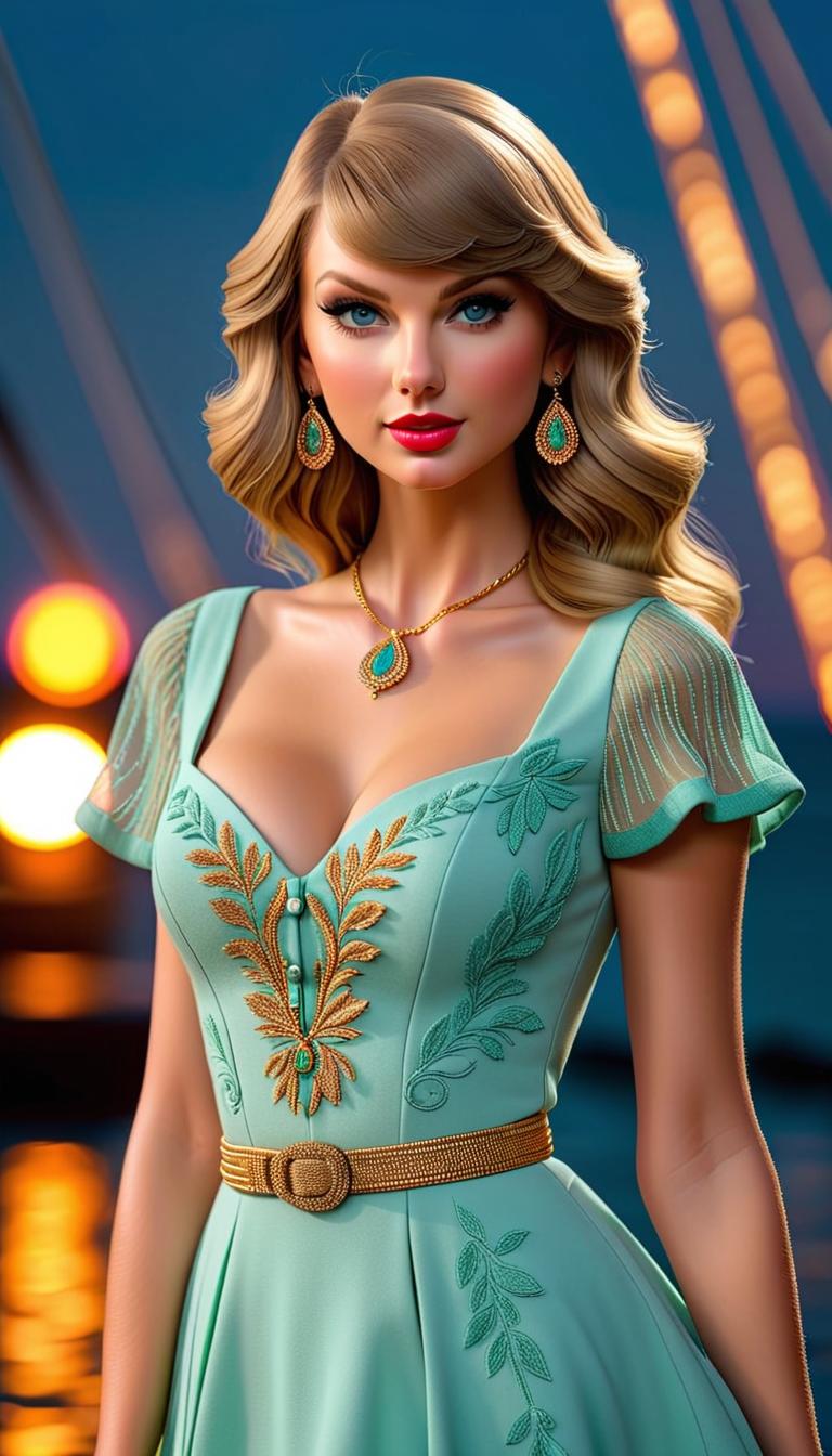  Professional 3D model of Taylor Swift as a cruise director . Rendered with Octane, the model is highly detailed,dramatic lighting. hyperrealistic, full body, detailed clothing, highly detailed, cinematic lighting, stunningly beautiful, intricate, sharp focus, f/1. 8, 85mm, (centered image composition), (professionally color graded), ((bright soft diffused light)), volumetric fog, trending on instagram, trending on tumblr, HDR 4K, 8K