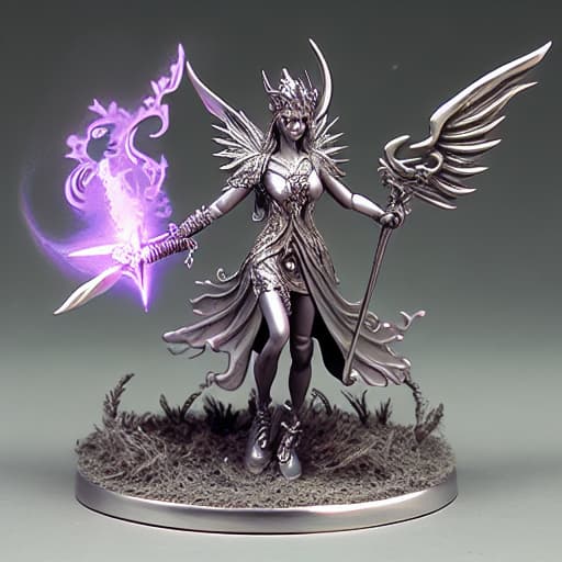  Purpe and silver fairy queen with dagger and wings in flames