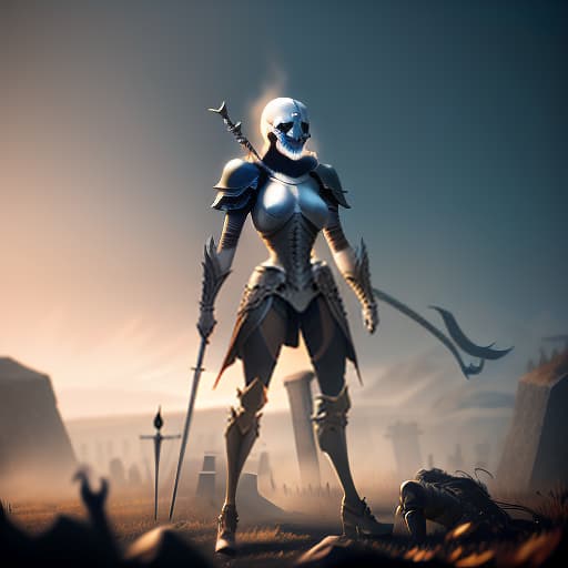  Battle of people and skeletons, battlefield, cinematic battle, graveyard hyperrealistic, full body, detailed clothing, highly detailed, cinematic lighting, stunningly beautiful, intricate, sharp focus, f/1. 8, 85mm, (centered image composition), (professionally color graded), ((bright soft diffused light)), volumetric fog, trending on instagram, trending on tumblr, HDR 4K, 8K