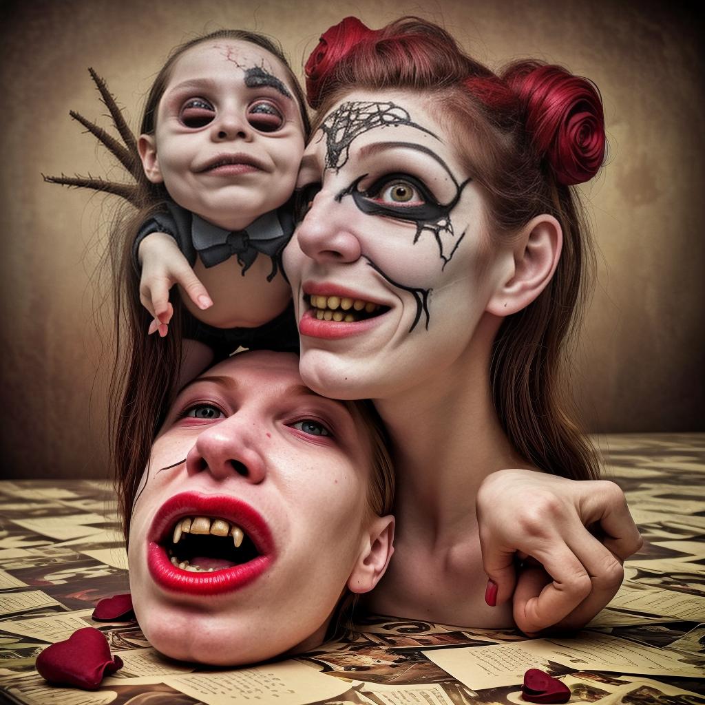  Capture the essence of the duality of love and hate, grotesque surrealism