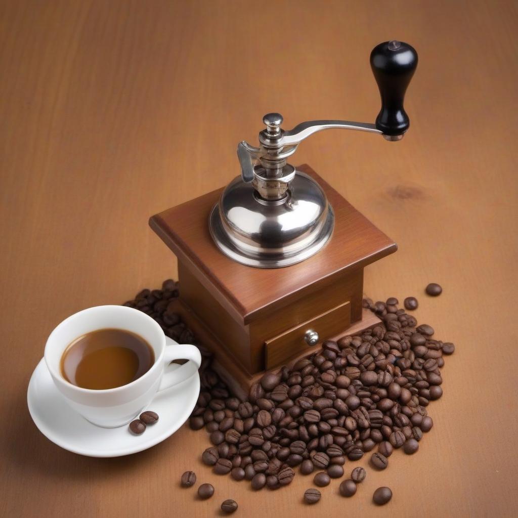  Hand coffee grinder with coffee beans