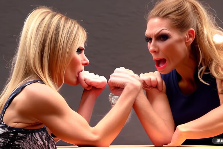 wa-vy style Armwrestling between Verona Pooth and Heidi Klum Hd