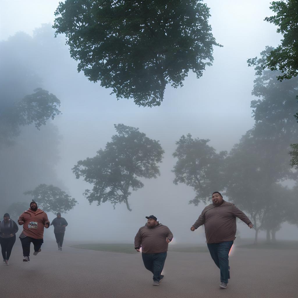 hasbulla person generate image which include a fat boy running with food in his hand and mouth and he is laughing and he is chased by people who are angry hyperrealistic, full body, detailed clothing, highly detailed, cinematic lighting, stunningly beautiful, intricate, sharp focus, f/1. 8, 85mm, (centered image composition), (professionally color graded), ((bright soft diffused light)), volumetric fog, trending on instagram, trending on tumblr, HDR 4K, 8K