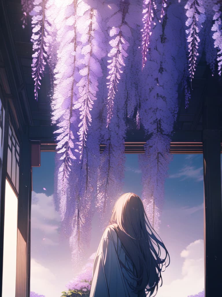  Japanese scenery, wisteria flower, masterpiece, best quality,8k,ultra detailed,high resolution,an extremely delicate and beautiful,hyper detail