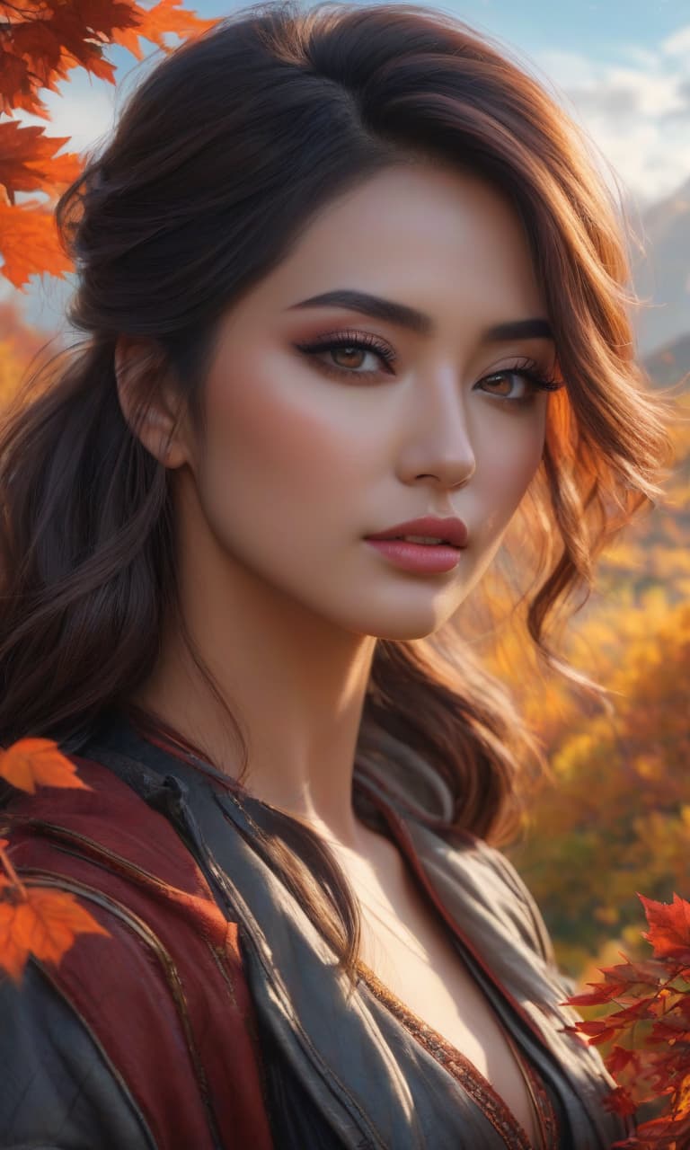  (Masterpiece, acrylic painting: 1.7). close up, portrait, girl, background nature autumn, crayons, pencils, 8k digital art, Artgerm, Steven DaLuz, imon Prades, Guweiz, John Berkey,, ultra hd, realistic, vivid colors, highly detailed, UHD drawing, pen and ink, perfect composition, beautiful detailed intricate insanely detailed octane render trending on artstation, 8k artistic photography, photorealistic concept art, soft natural volumetric cinematic perfect light hyperrealistic, full body, detailed clothing, highly detailed, cinematic lighting, stunningly beautiful, intricate, sharp focus, f/1. 8, 85mm, (centered image composition), (professionally color graded), ((bright soft diffused light)), volumetric fog, trending on instagram, trending on tumblr, HDR 4K, 8K