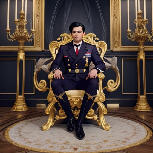  A handsome Boy,purple eyes,jet black hair,wyvern wings,stern expression,wears an world war two era German admiral uniform,sitting on a throne in a gallant porcelain room,male,solo,high resolution,detailed hyperrealistic, full body, detailed clothing, highly detailed, cinematic lighting, stunningly beautiful, intricate, sharp focus, f/1. 8, 85mm, (centered image composition), (professionally color graded), ((bright soft diffused light)), volumetric fog, trending on instagram, trending on tumblr, HDR 4K, 8K