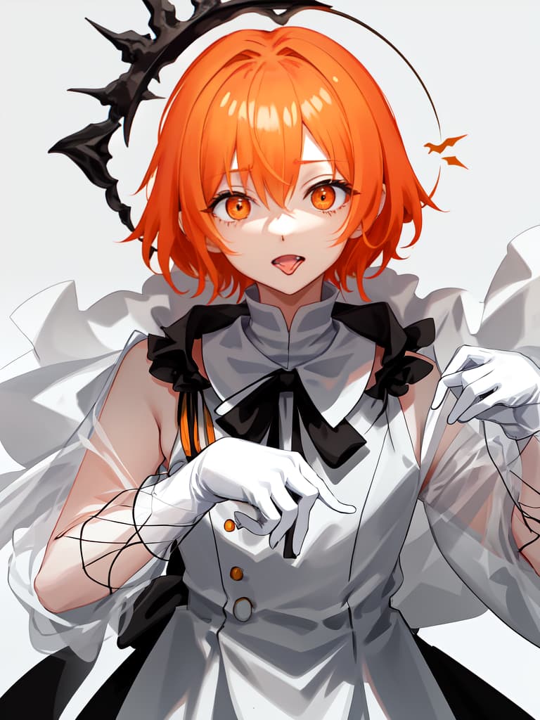  orange messy short hair boy、ultra detailed very narrow eyes、wide opened mouth stick tongue out、BREAK、white costume、BREAK、black background、💩、💩、💩、💩、💩、, masterpiece, best quality,8k,ultra detailed,high resolution,an extremely delicate and beautiful,hyper detail