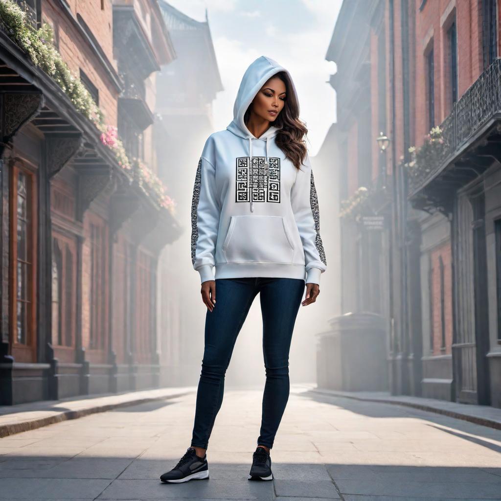  A realistic visualization of a hoodie featuring the given tiled background image on the front, with the logo 'We Kut Different' going down the length of both sleeves. The hoodie should be modern and stylish, appealing to a young, fashionable audience. Use a bold, eye-catching color scheme with high contrast. The drawstrings of the hoodie should be of different colors. hyperrealistic, full body, detailed clothing, highly detailed, cinematic lighting, stunningly beautiful, intricate, sharp focus, f/1. 8, 85mm, (centered image composition), (professionally color graded), ((bright soft diffused light)), volumetric fog, trending on instagram, trending on tumblr, HDR 4K, 8K